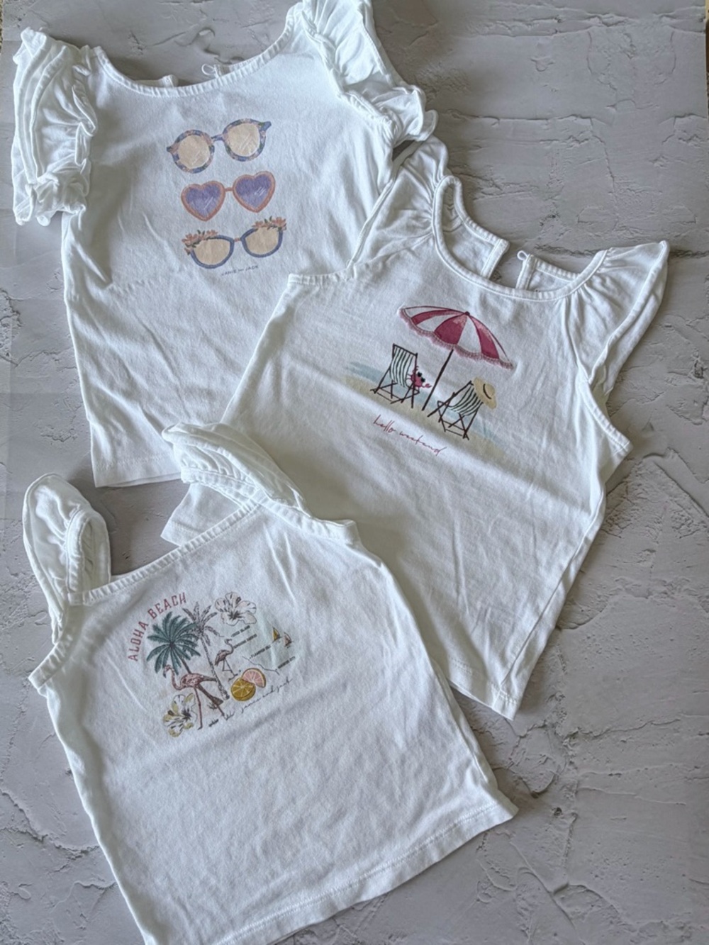 Janie & Jack Girls' White Beach Graphic Tank & Tee Set - 3-Pack